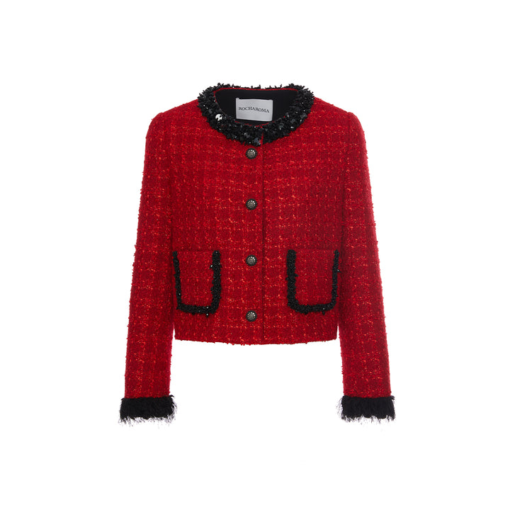 Rocha Roma Color Blocked Fluffy Cuff Jacket Red