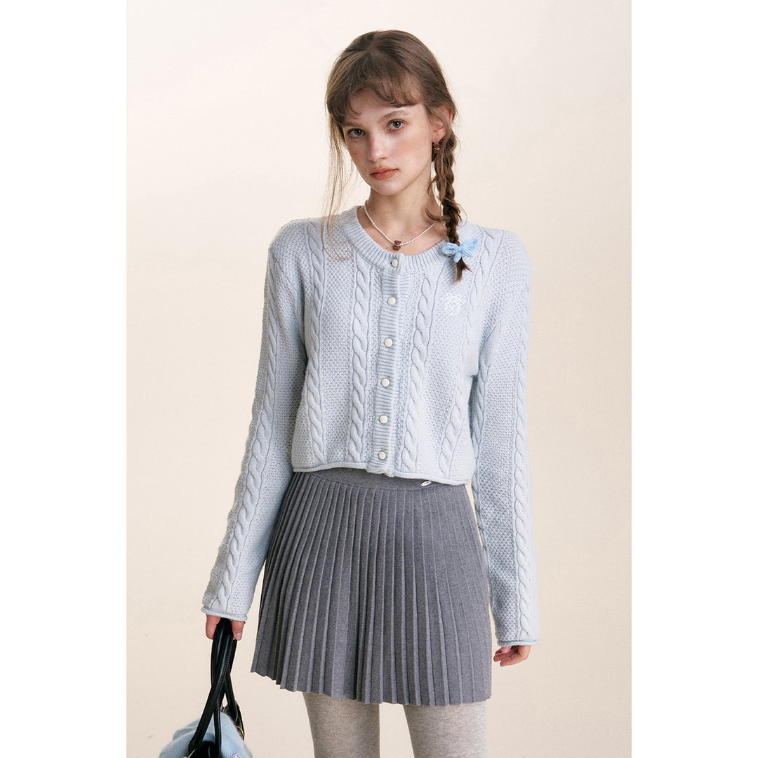 Kroche Blended Woolen Embroidery Twist Cardigan Blue