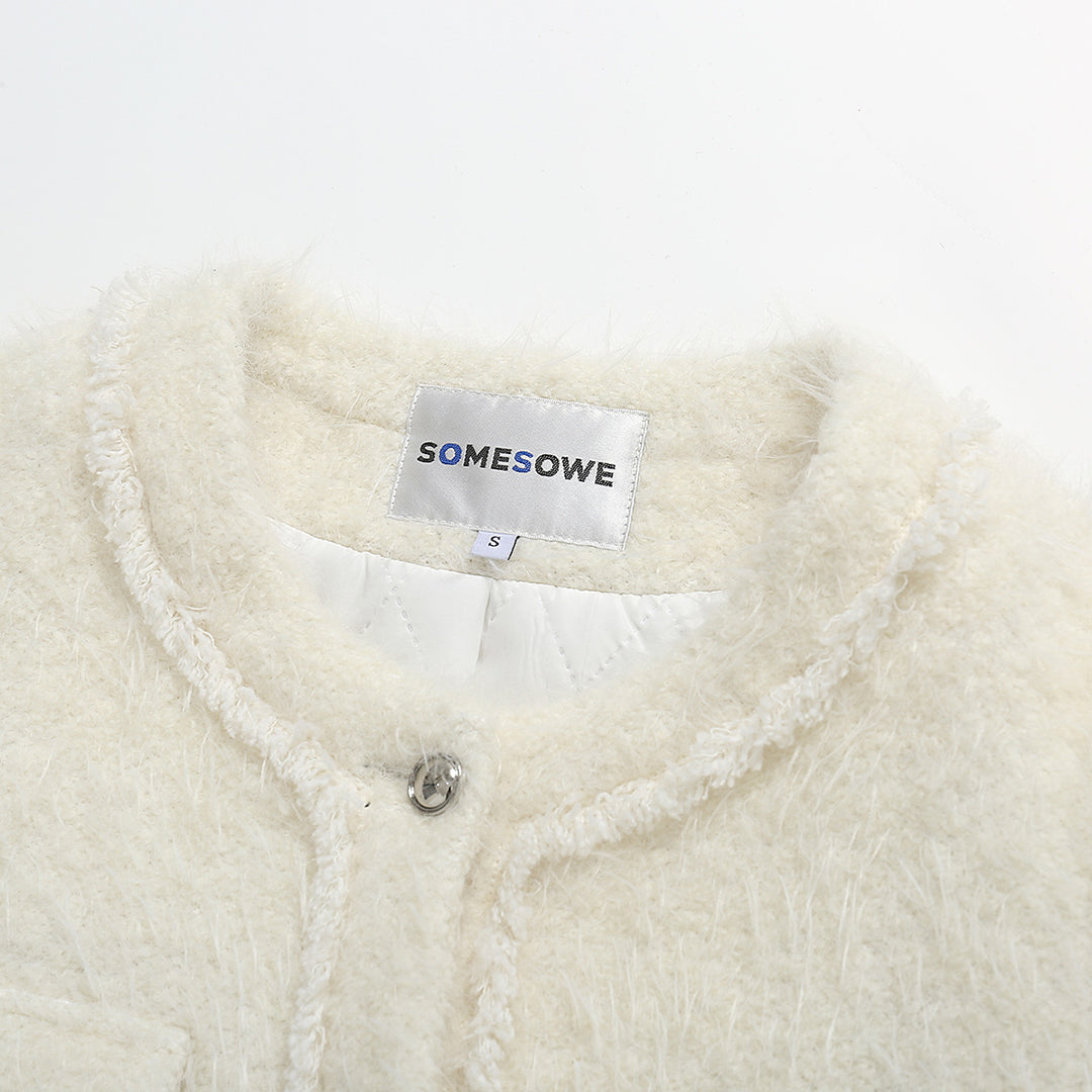 SomeSowe Loop Plush Tassel Woolen Jacket White - Mores Studio