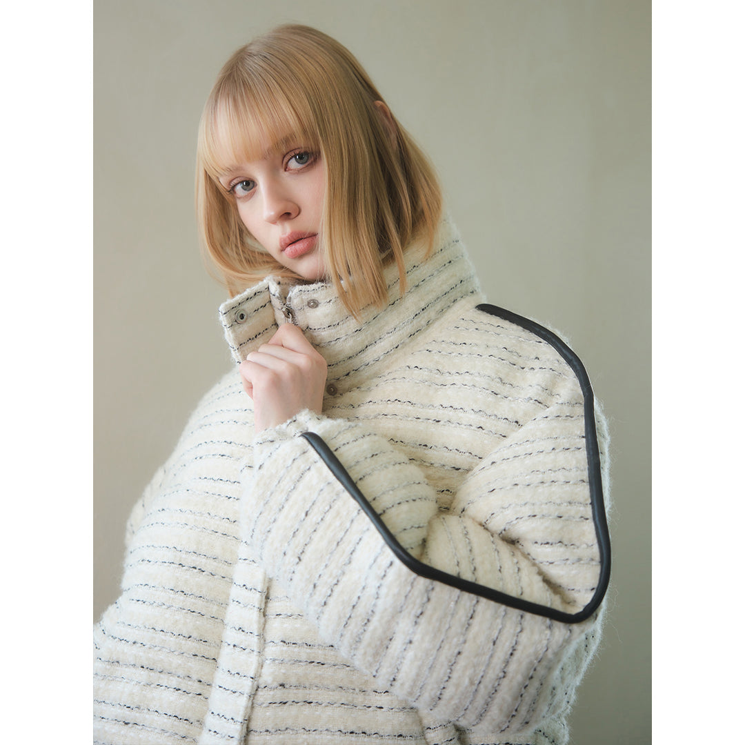 Three Quarters Color Blocked Padded PuffJacket White - Mores Studio