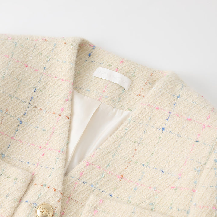 Three Quarters Colorful Polka Dot Tweed Blazer