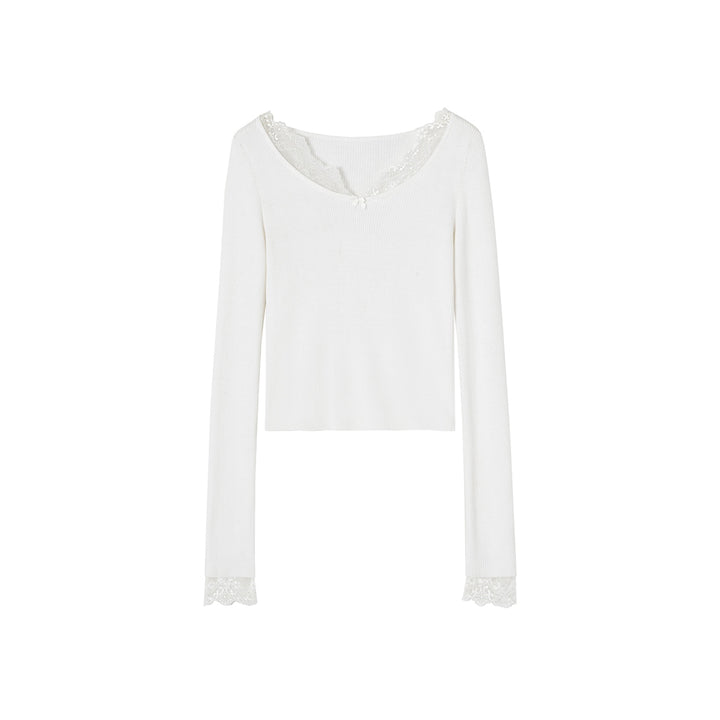 SomeSowe Lace Patchwork Basic Top White