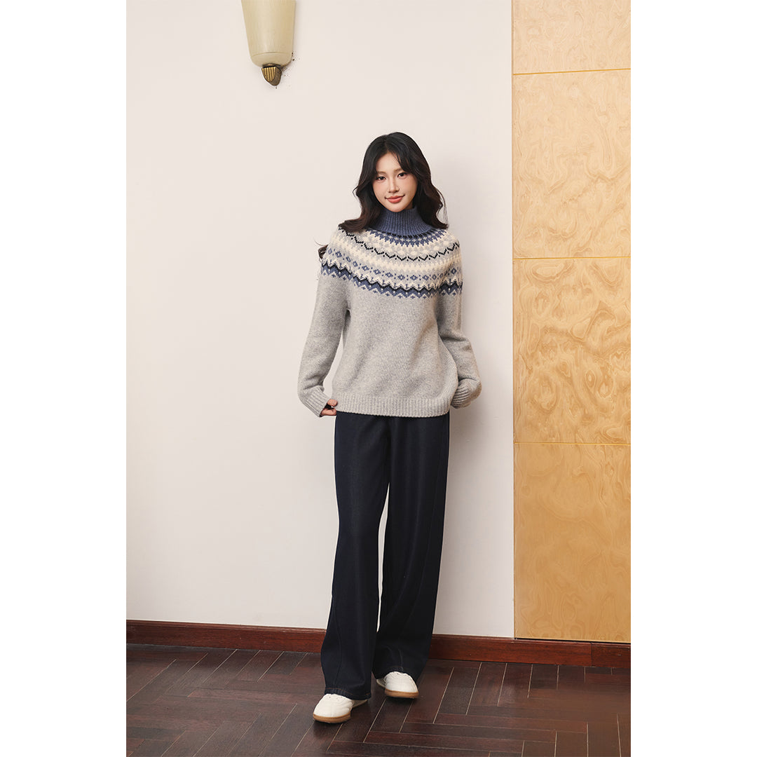 Three Quarters Drawstring Straight-Leg Fleece-Lined Jeans