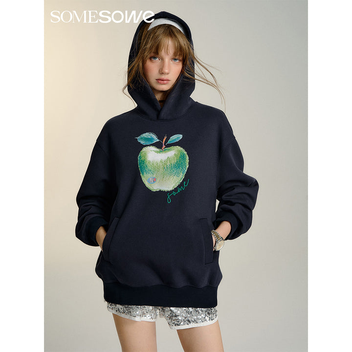 SomeSowe Green Apple Printed Hoodie Navy Blue