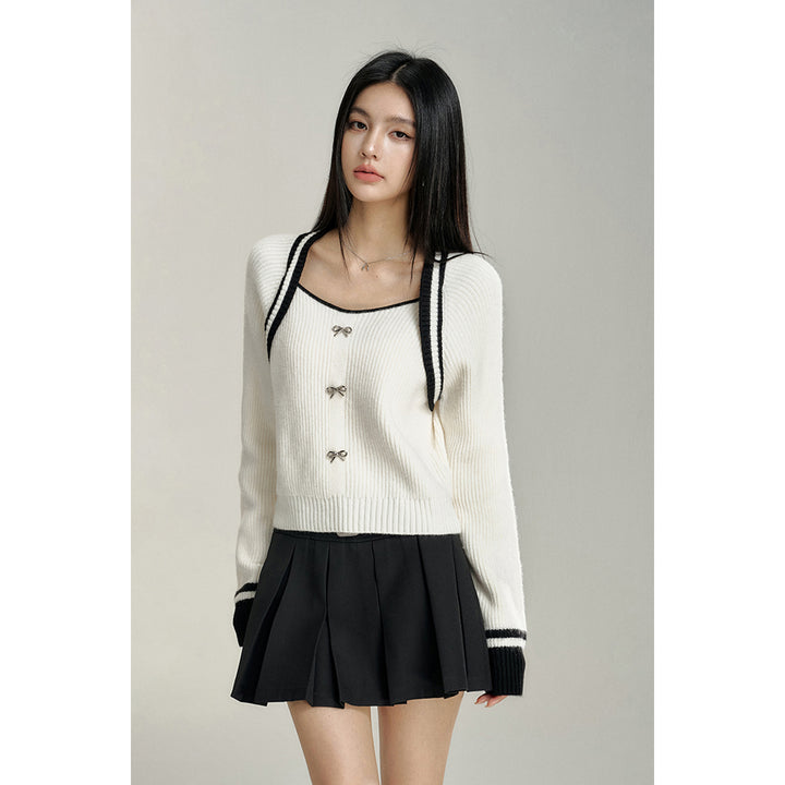 MacyMccoy Fake-2-Piece U-Neck Knit Sweater White