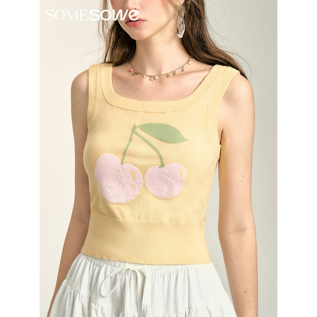 SomeSowe Sequin Cherry Knit Vest Yellow
