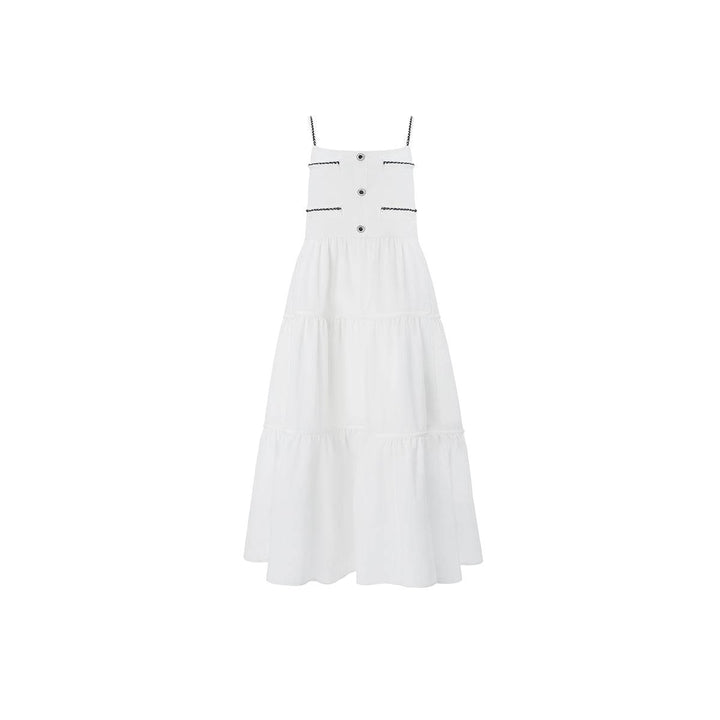 Diana Vevina Rhinestone Button Sling Dress White - GirlFork