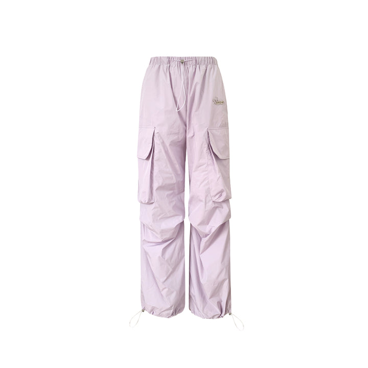 Kroche Straight-Leg Drawstring Pocket Cargo Pants Purple - Mores Studio