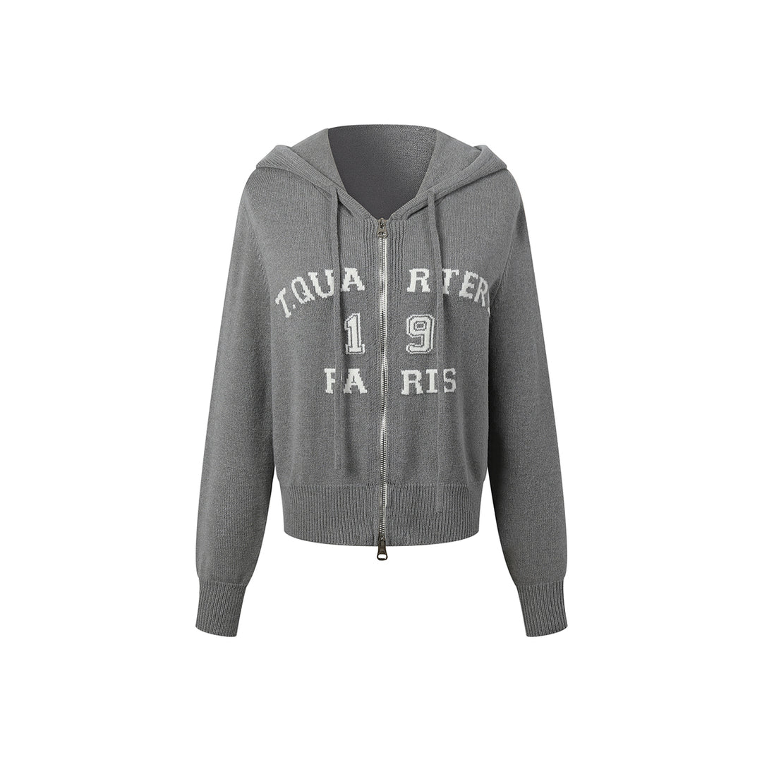 Three Quarters Letter Embroidery Hooded Jacket Grey - Mores Studio