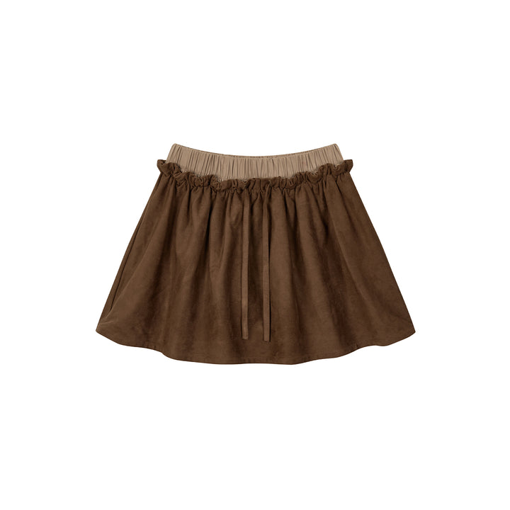 Via Pitti Fake-2-Piece Suede Short Skirt Brown