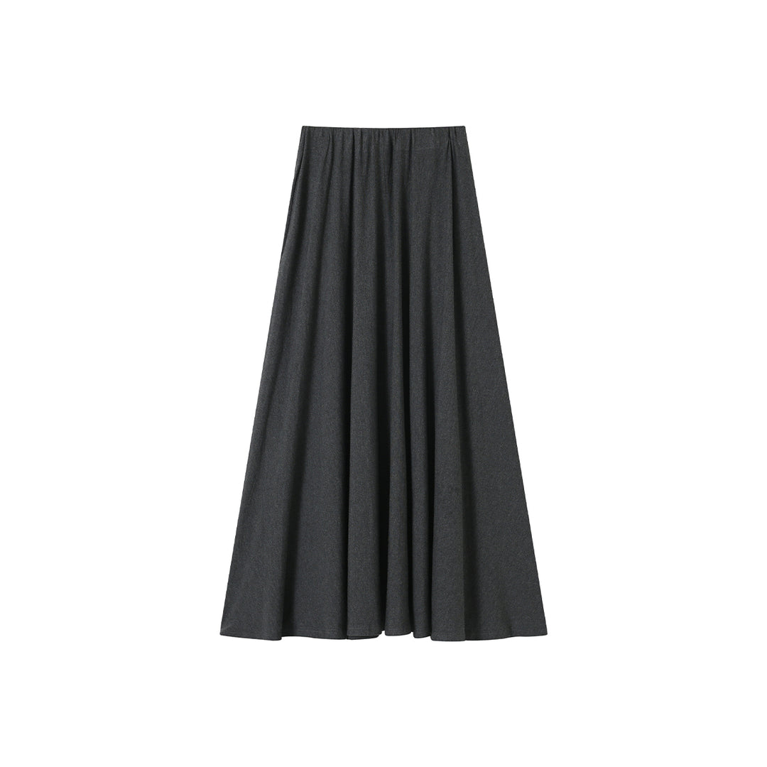 SomeSowe Wide A-Line Pleated Long Skirt Gray