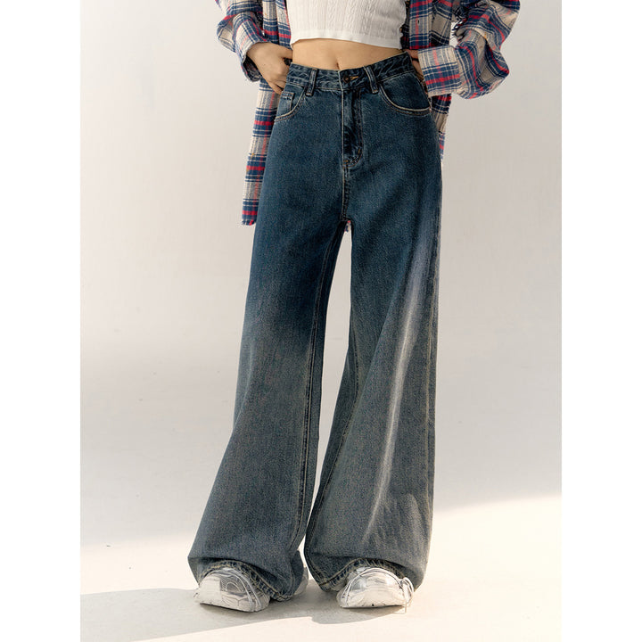 AsGony Retro Gradient High Waist Wide-Leg Jeans