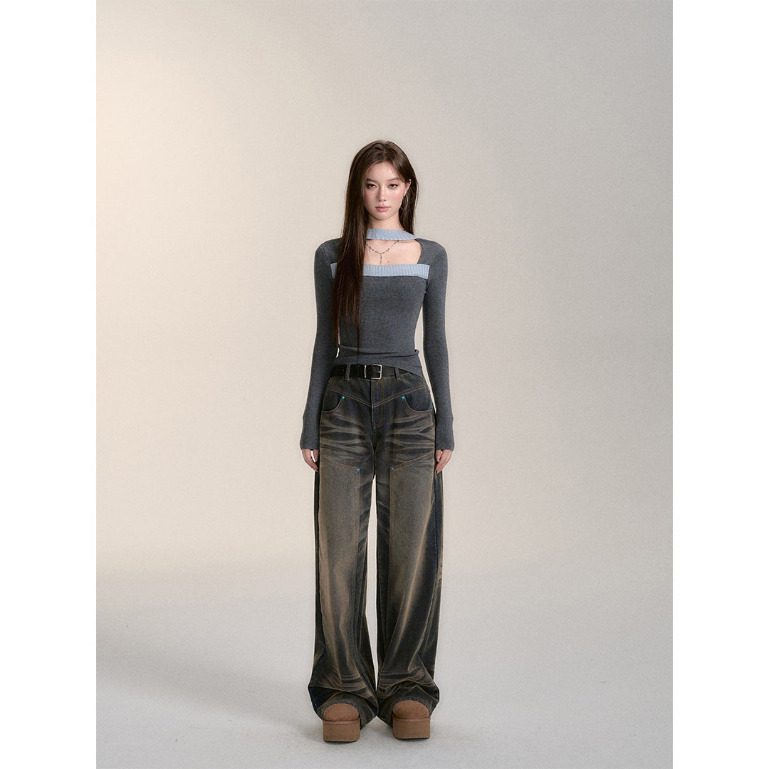 Via Pitti Reversible Two-Way Slim Knit Top Gray