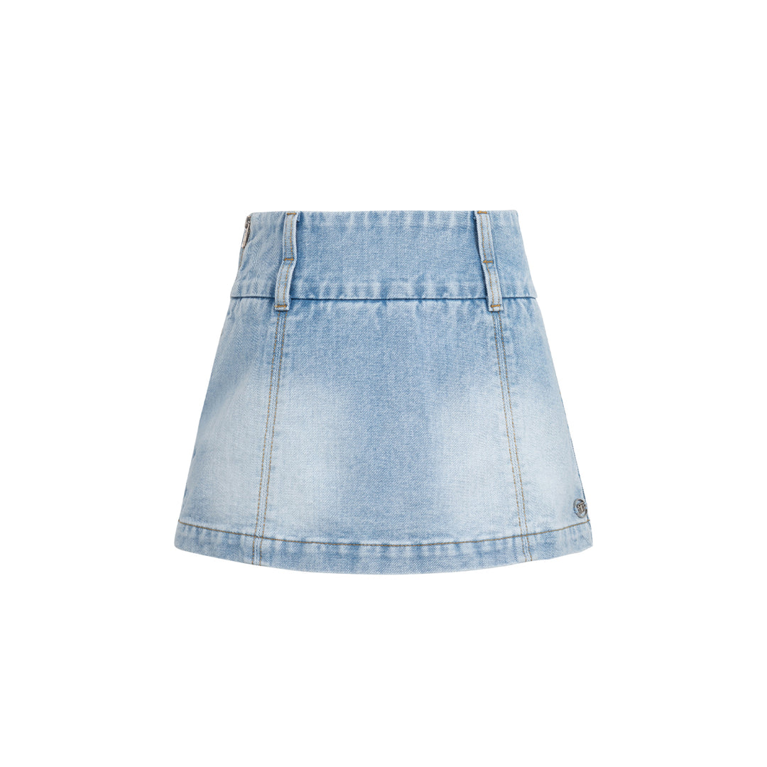 Three Quarters Low Waist Denim Skirt Shorts Blue - Mores Studio