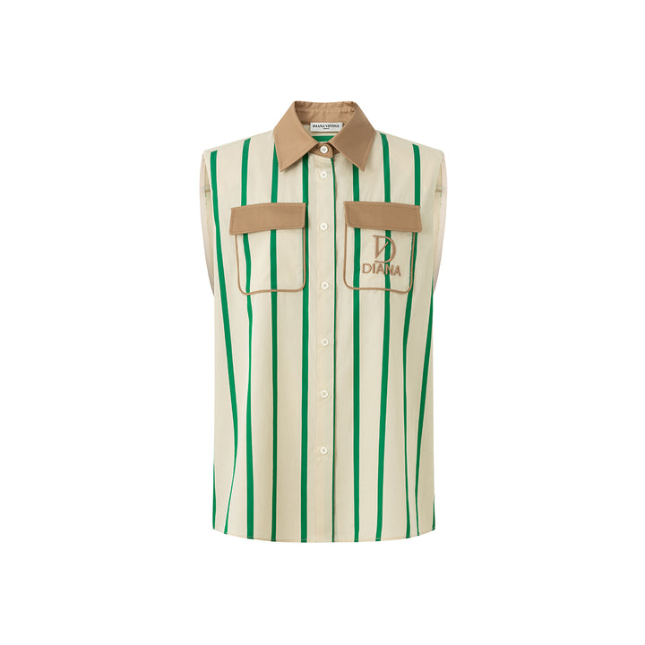 Diana Vevina Color Blocked Shoulder Pad Striped Top