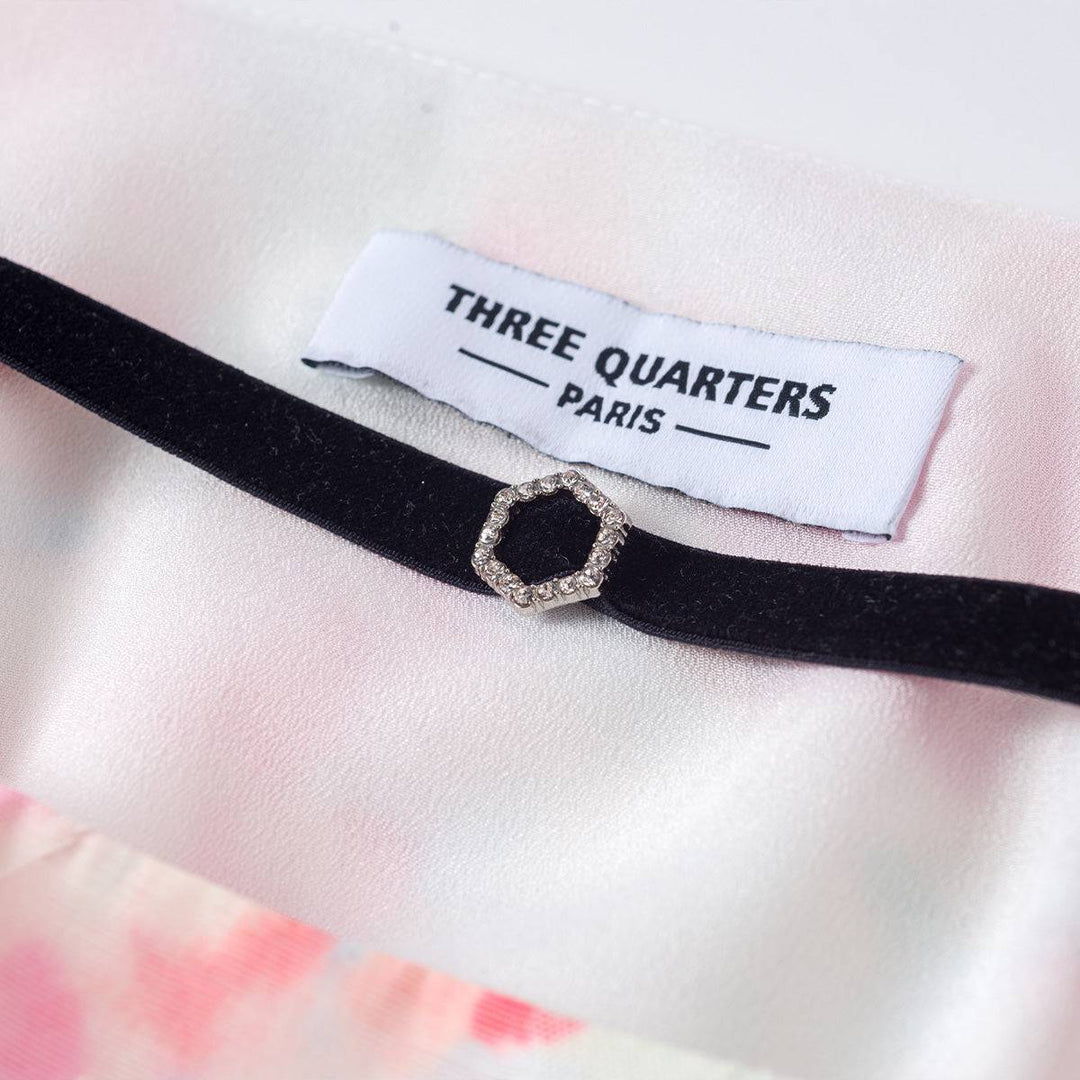 Three Quarters Square Neck Floral Print Dress Pink - Mores Studio