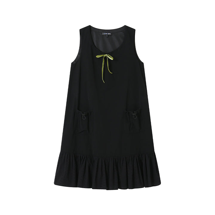 SomeSowe Bow Drawstring Cargo Vest Dress Black