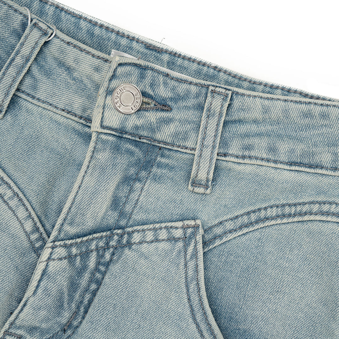 Kroche High Waist Washed Denim Flare Jeans