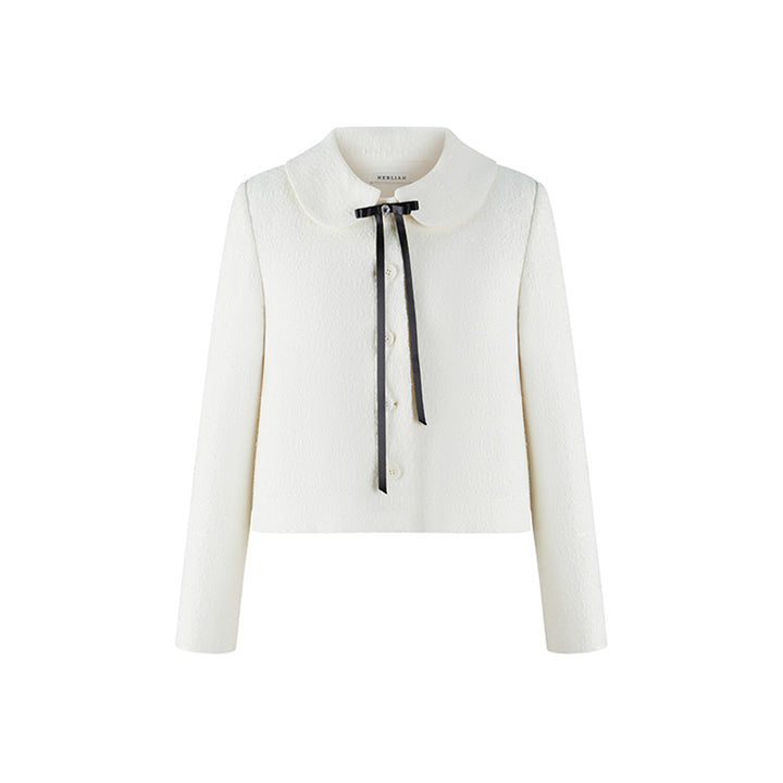 Herlian Detachable Bow Doll Collar Tweed Jacket White