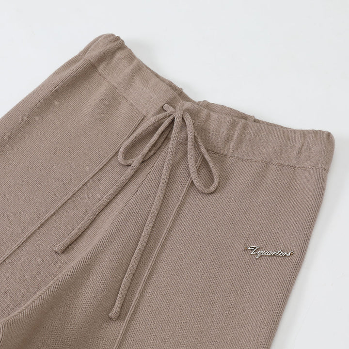 Three Quarters Oversized Straight-Leg Knit Pants Brown - Mores Studio