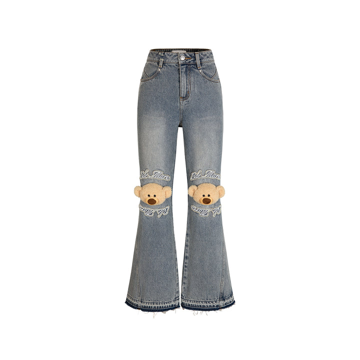 13De Marzo Plush Knee Bear Flare Jeans Washed Blue