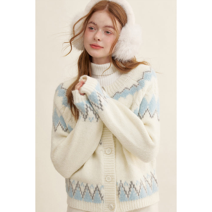 Kroche Fair Isle Jacquard Woolen Knit Cardigan