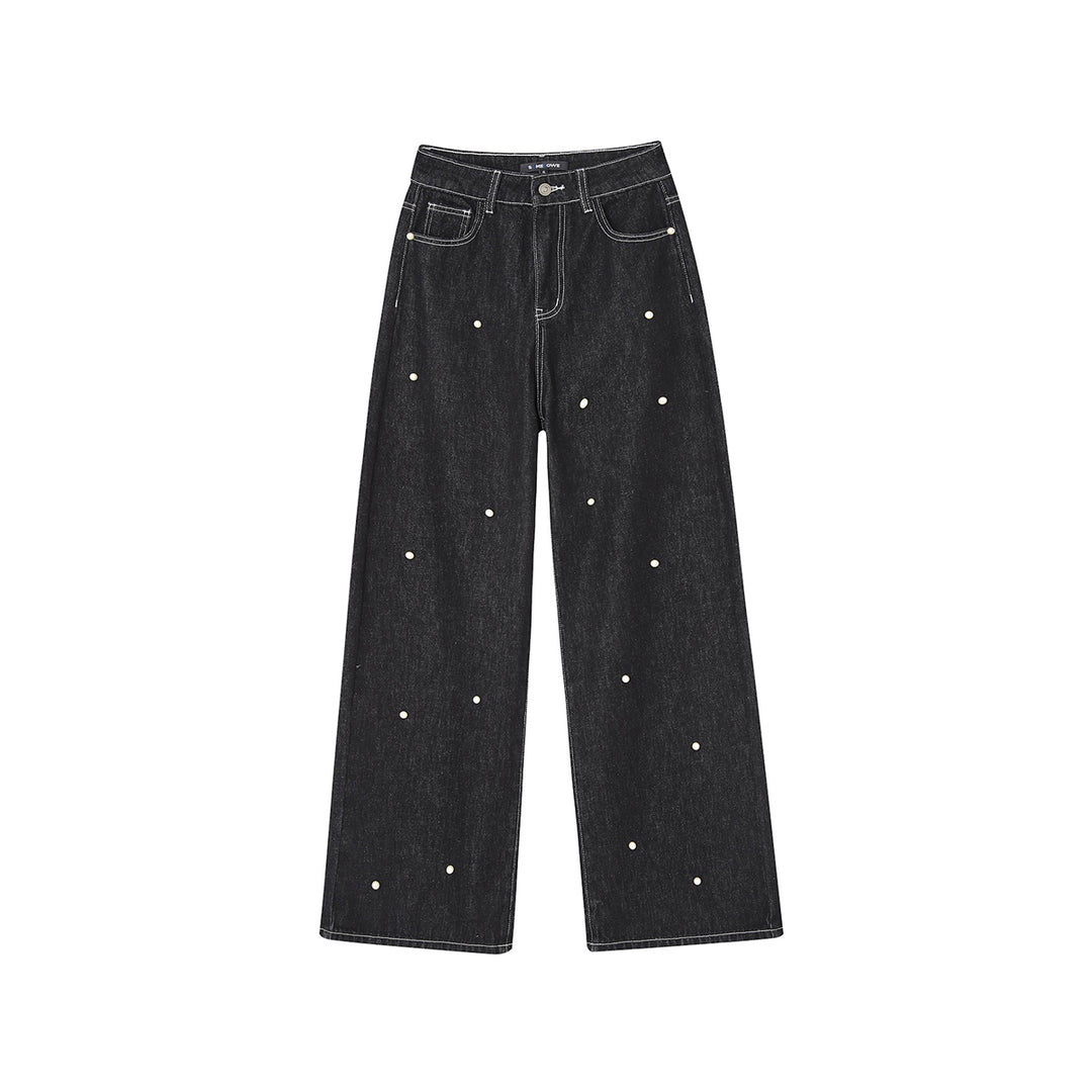 SomeSowe Pearl Wide-Leg Denim Pants Black