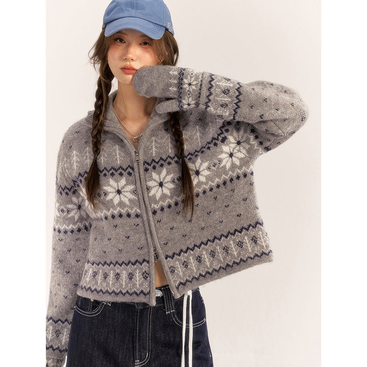 AsGony Fair Isle Retro Woolen Short Cardigan