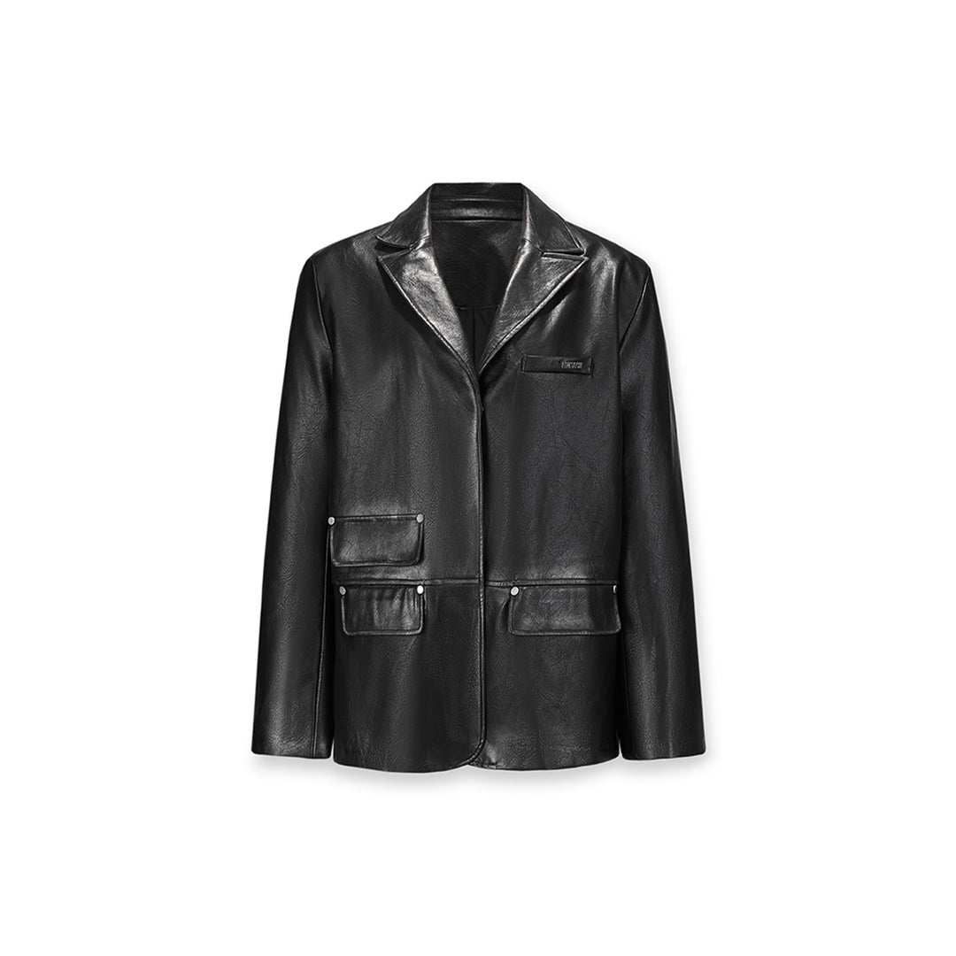 NotAwear Metal Logo Washed Black Leather Jacket - Mores Studio