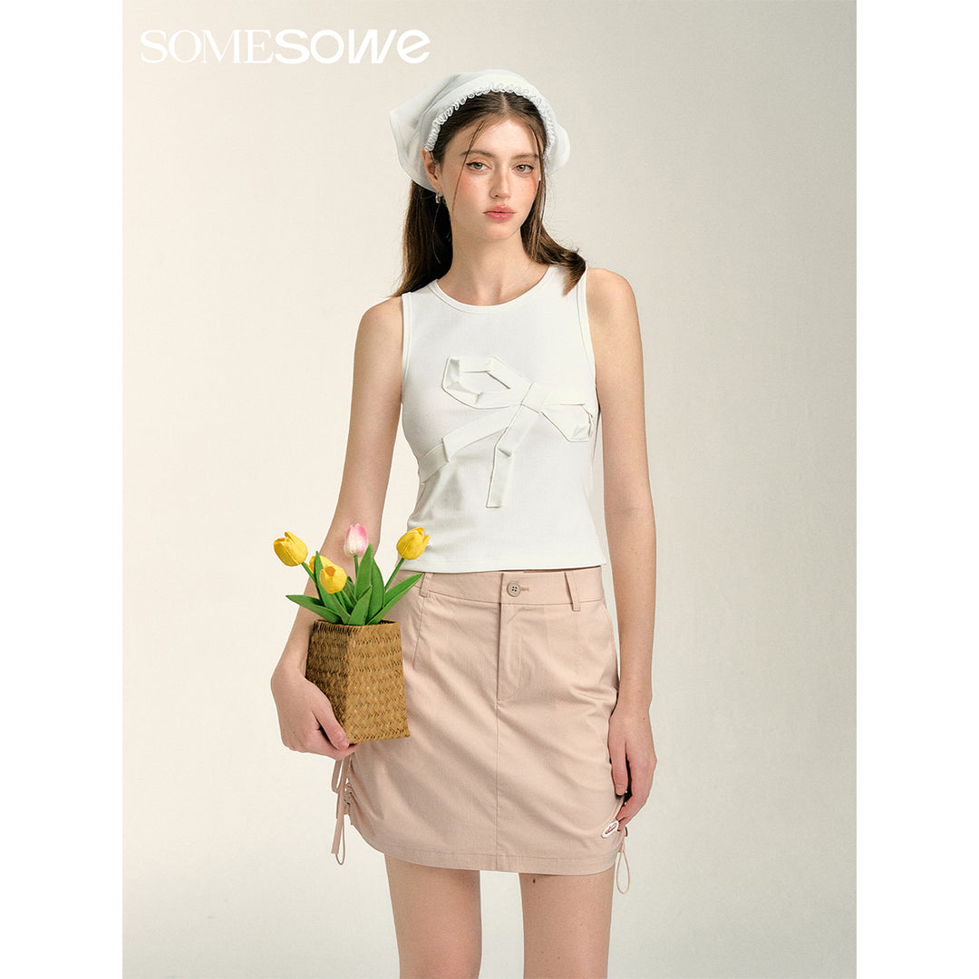 SomeSowe Bow Drawstring Cargo Skirt Pink