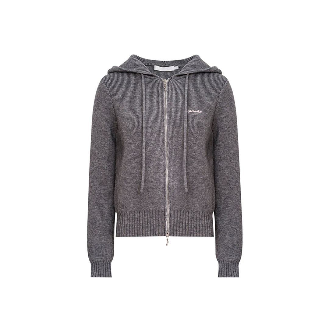 Kroche Blended Woolen Double Zipper Knit Hoodie Gray