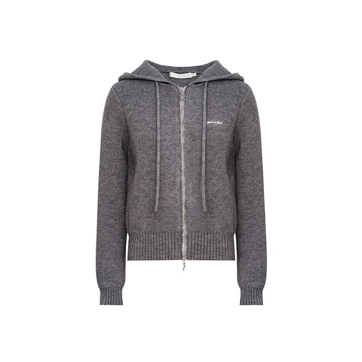 Kroche Blended Woolen Double Zipper Knit Hoodie Gray