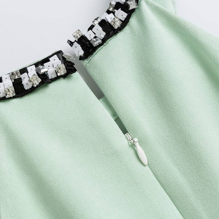 Diana Vevina Sleeveless Rhinestone Halter Dress Green - GirlFork