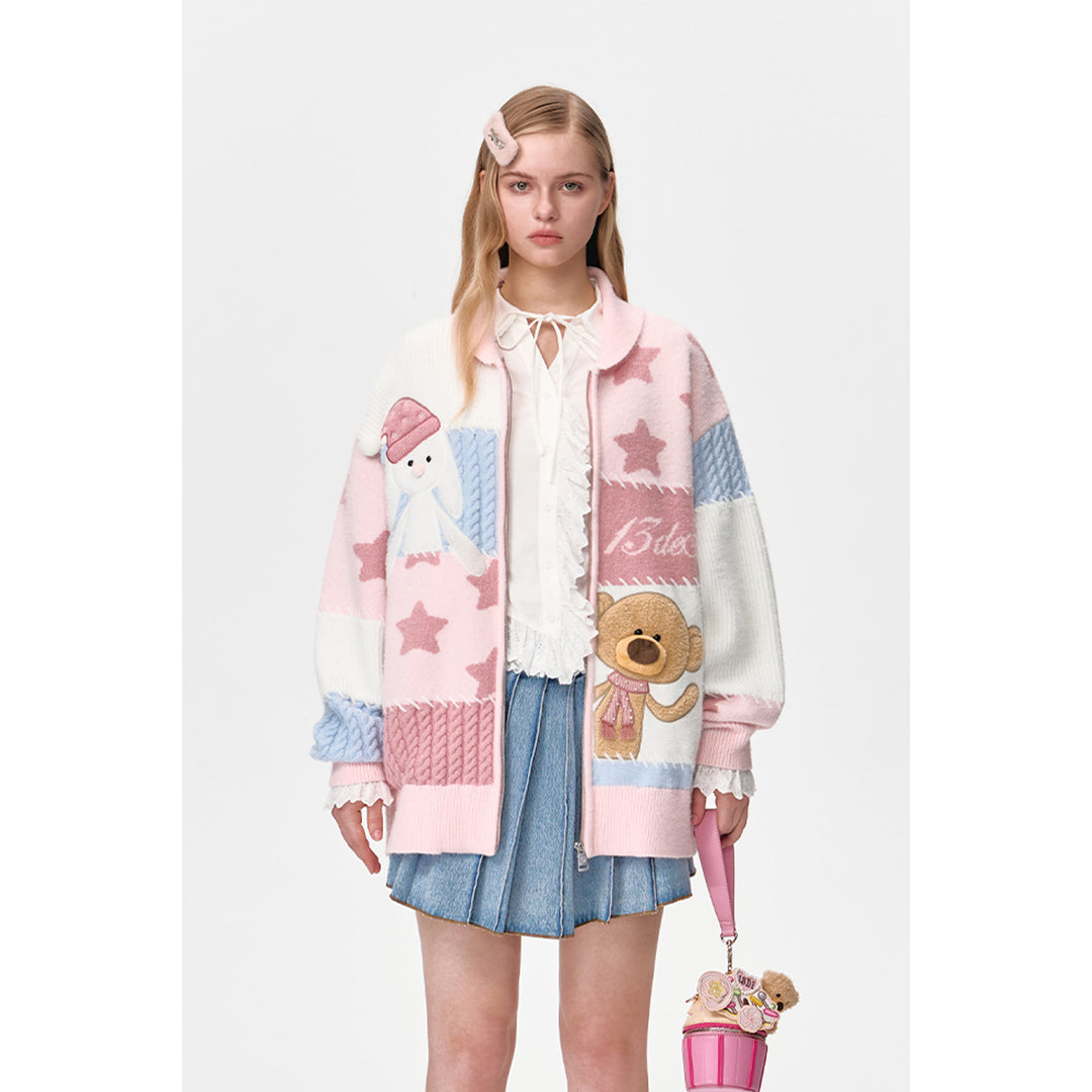 13De Marzo Doozoo Patchwork Knit Cardigan Pink