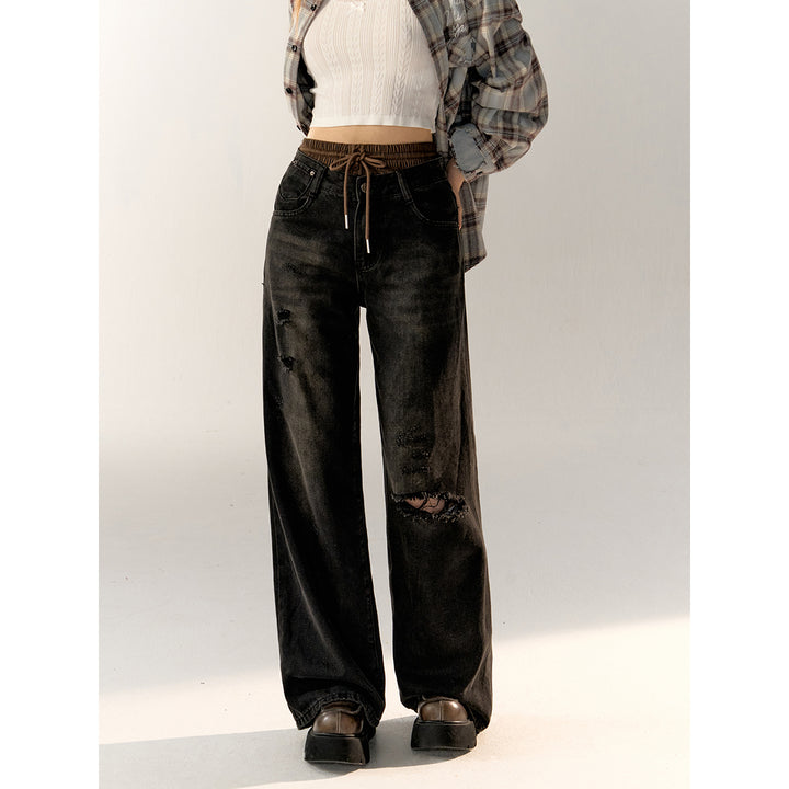 AsGony Color Blocked Gradient Ripped Wide-Leg Pants