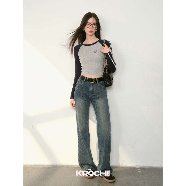 Kroche Washed Low-Waist Flare Jeans - Mores Studio