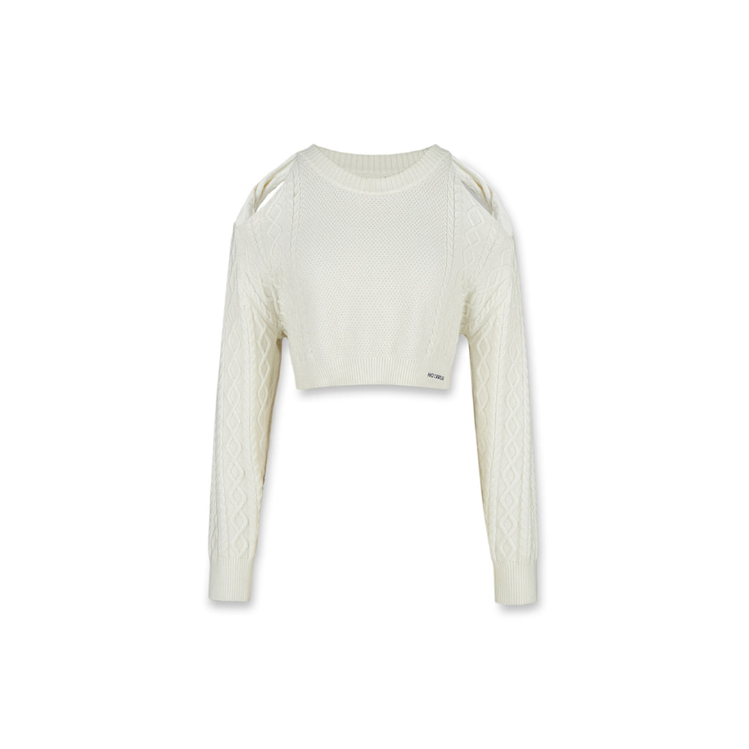 NotAwear Hollow Out Cutting Crop Knit Sweater White - Mores Studio