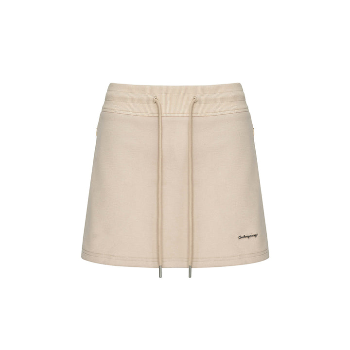Liilou Drawstring Wrap Hip Casual Skirt Khaki