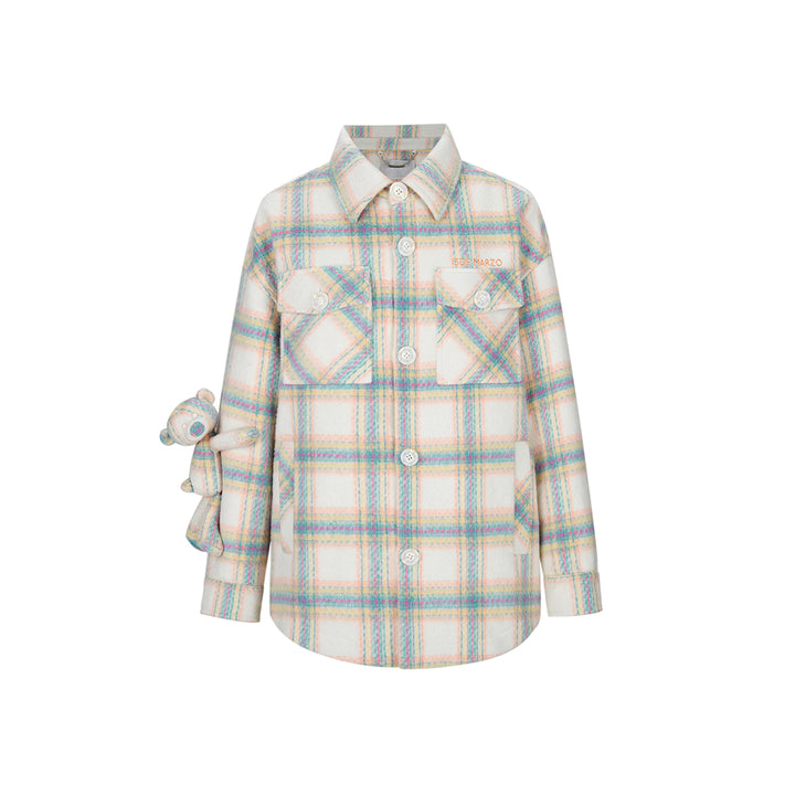 13De Marzo Plaid Bear Shirt Coat Beige