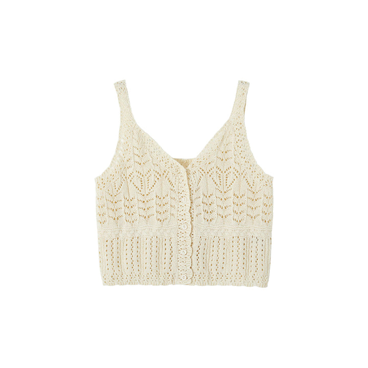 SomeSowe Hollow Out Crochet Knit Cardigan And Slip Vest Set