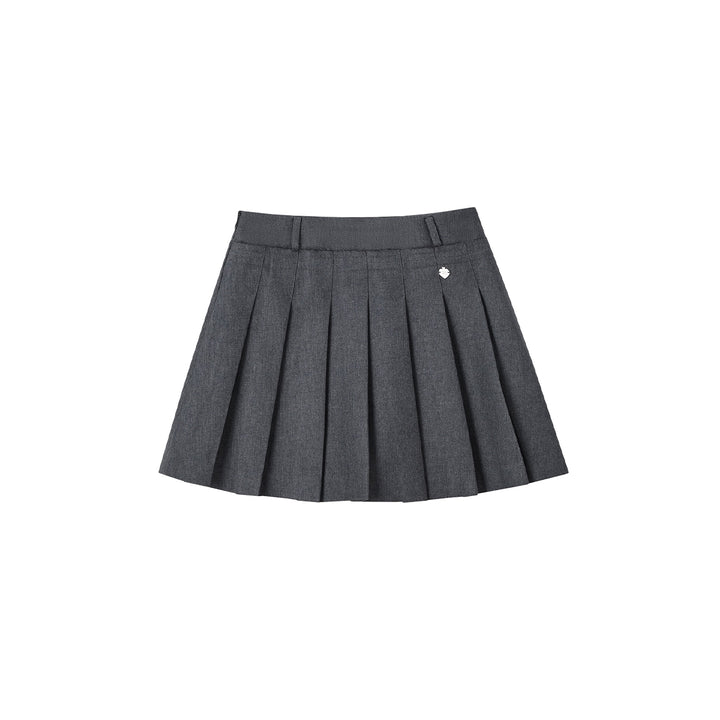 SomeSowe A-Line Patchwork Suit Pleated Skirt Gray