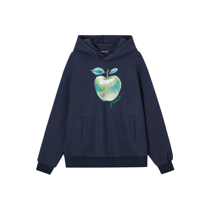 SomeSowe Green Apple Printed Hoodie Navy Blue