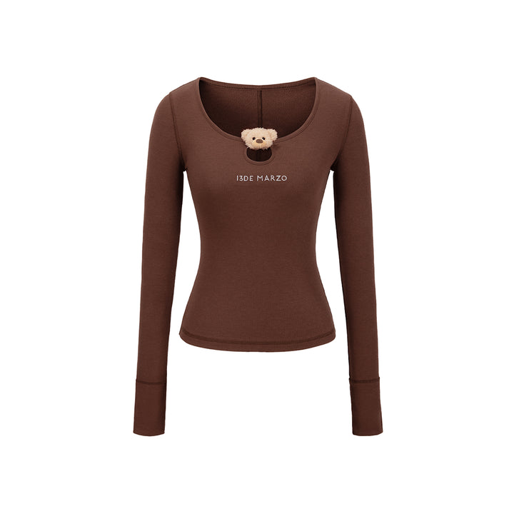 13De Marzo Plush Bear Hollow Out Slim-Fit Top Brown