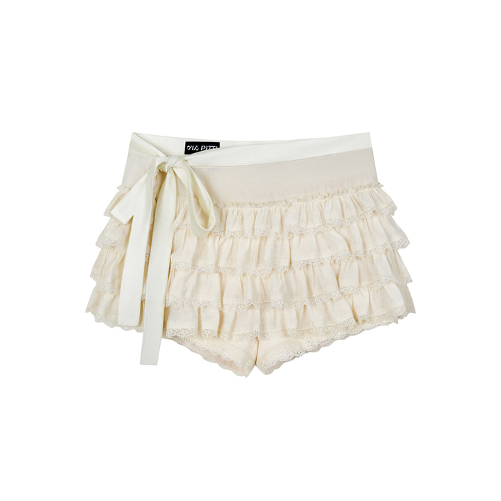 Via Pitti Bow-Knot Tie Tired Mini Skirt Shorts White