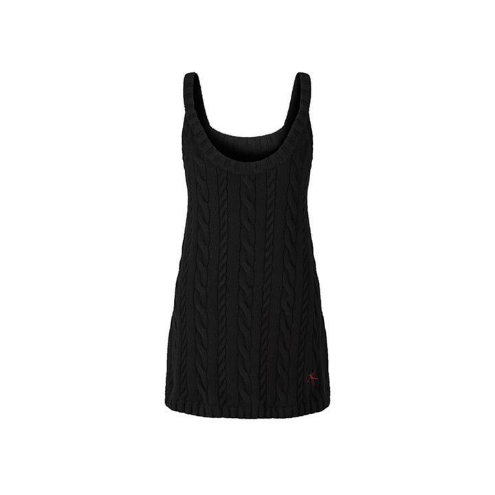 Herlian Twist A-Line Knitted Vest Dress Black