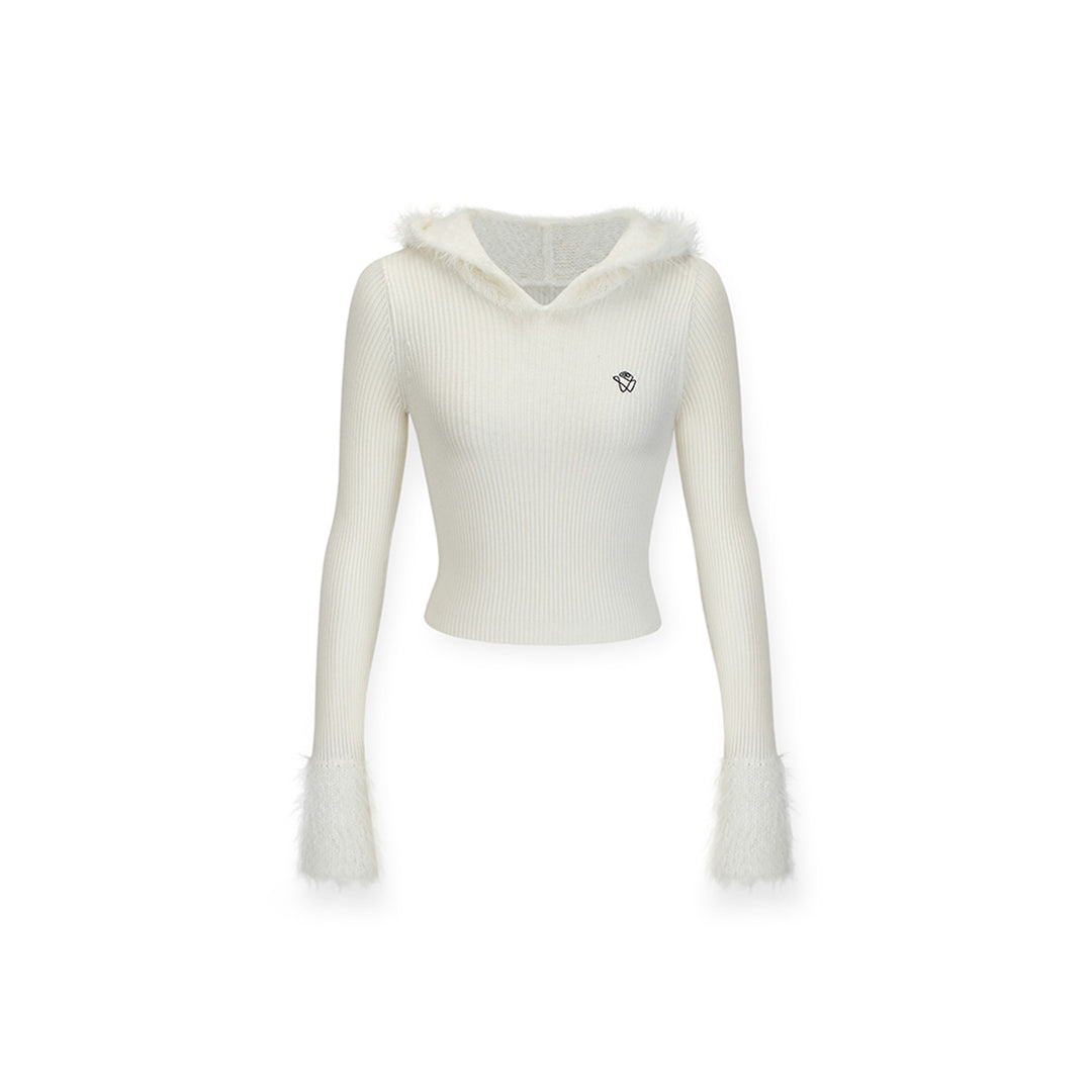 NotAwear Eco-Friendly Mink Hair Knit Hooded Top White - Mores Studio