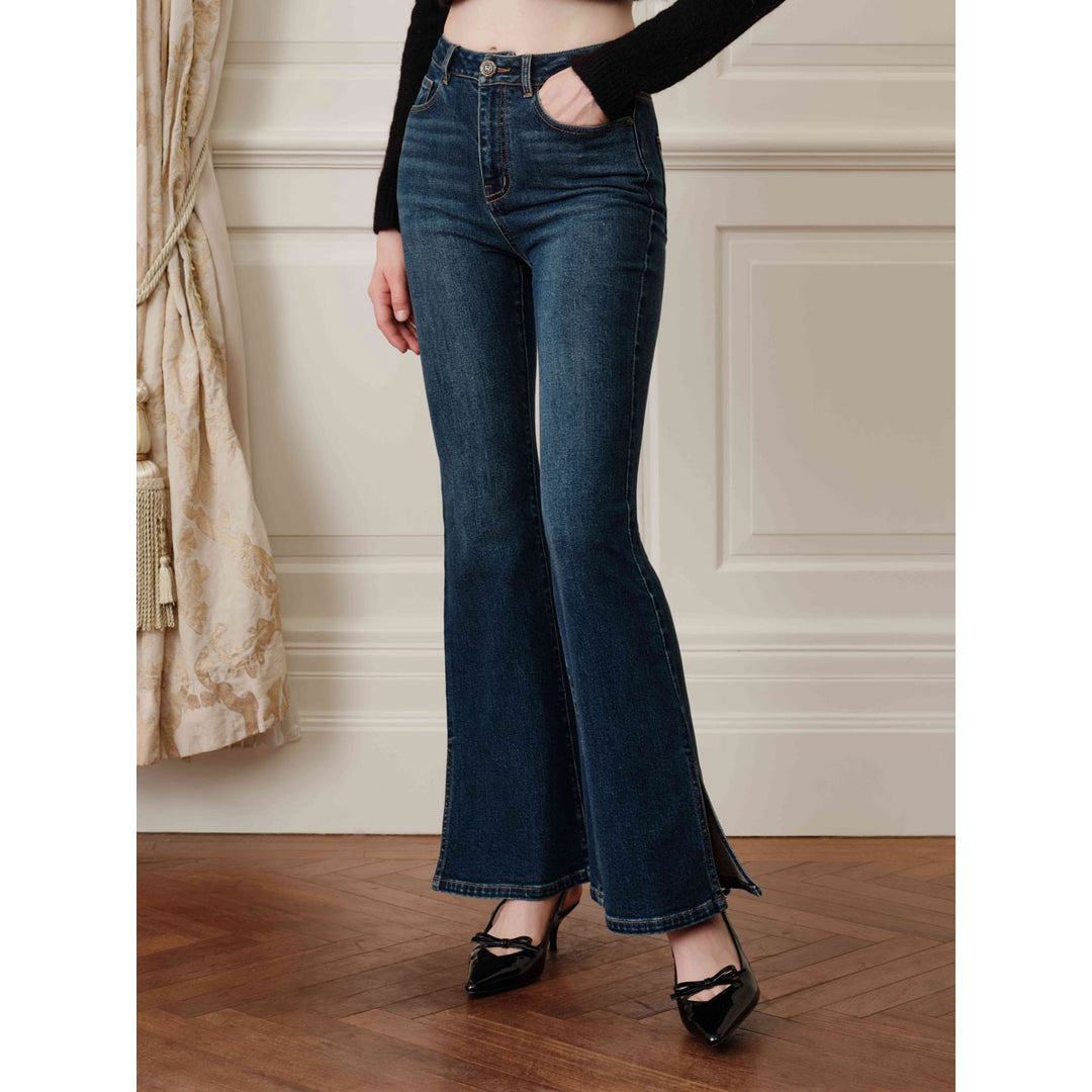 Rocha Roma Side Split Stretch Slim Flare Jeans Blue