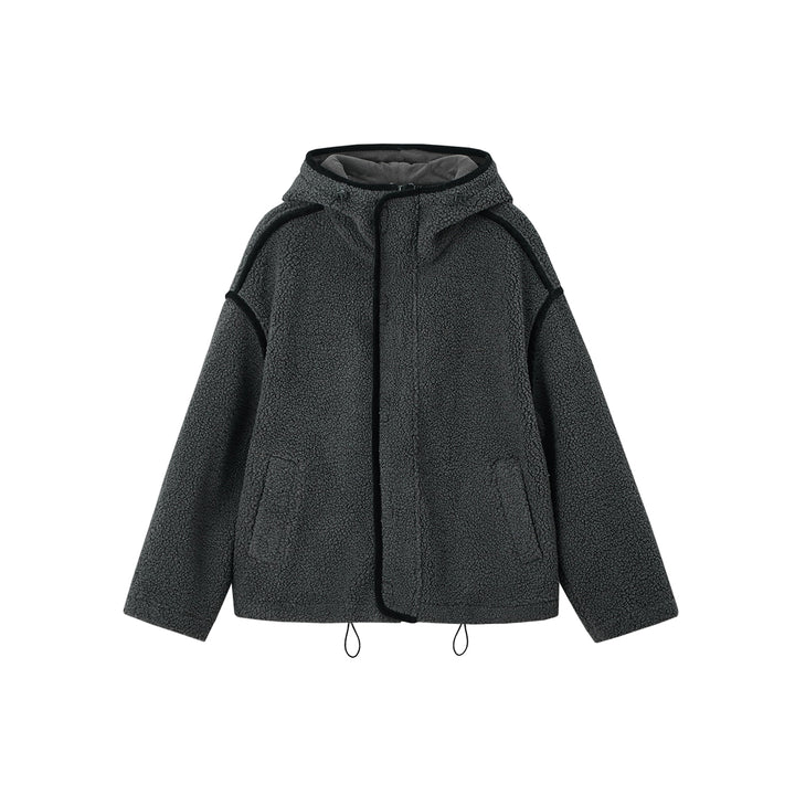 SomeSowe Contrast Color Edge Fleece Hooded Jacket Gray