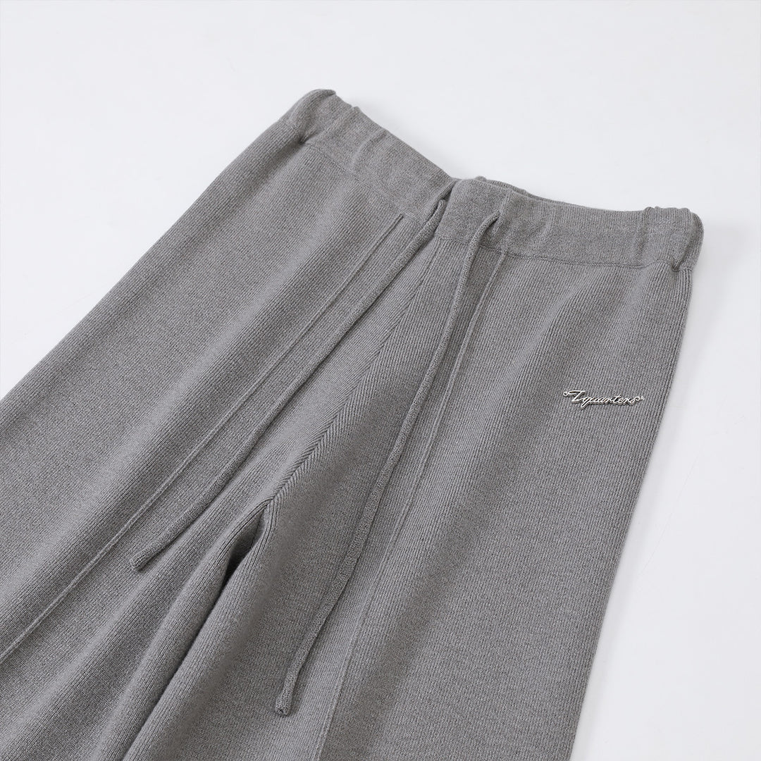 Three Quarters Oversized Straight-Leg Knit Pants Grey - Mores Studio