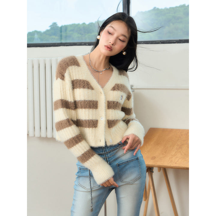 NotAwear Color Blocked Striped Knit Cardigan Brown - Mores Studio